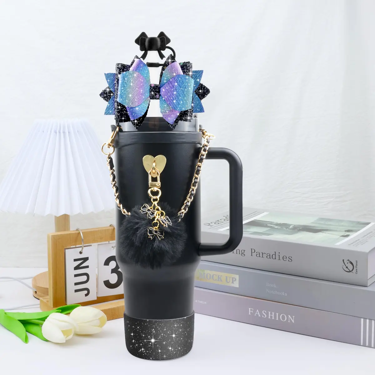 SEMATA Bling Bow Tumbler Accessories for Stanley Cup 30 40oz | Silicone Bow Cover & Charms - view 5