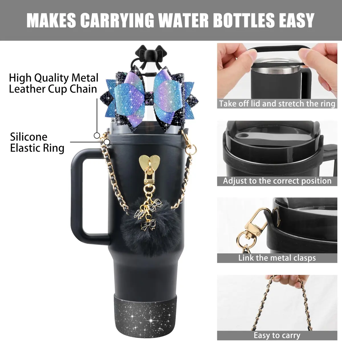 SEMATA Bling Bow Tumbler Accessories for Stanley Cup 30 40oz | Silicone Bow Cover & Charms - view 2