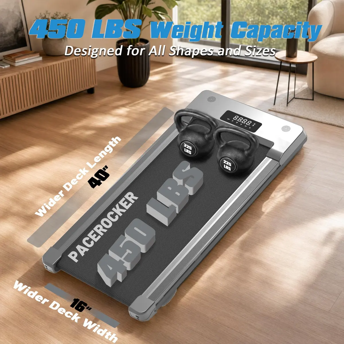PACEROCKER Walking Pad Treadmill 12% Auto Incline | Compact Under Desk Fitness Equipment - view 6