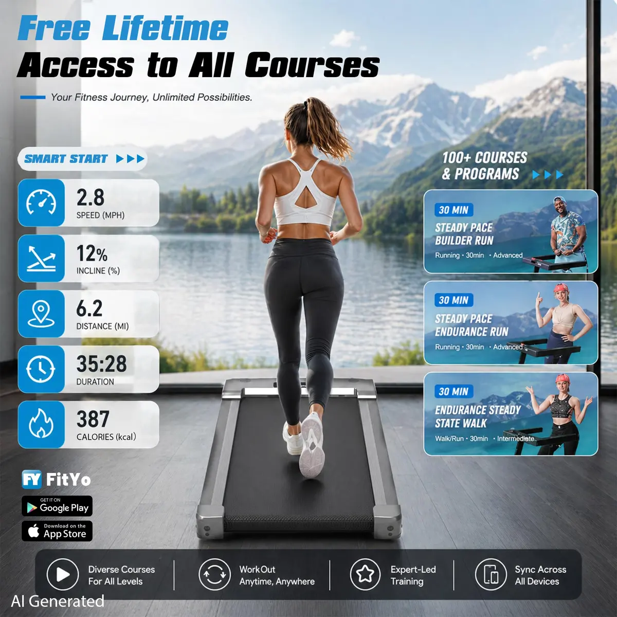 PACEROCKER Walking Pad Treadmill 12% Auto Incline | Compact Under Desk Fitness Equipment - view 3