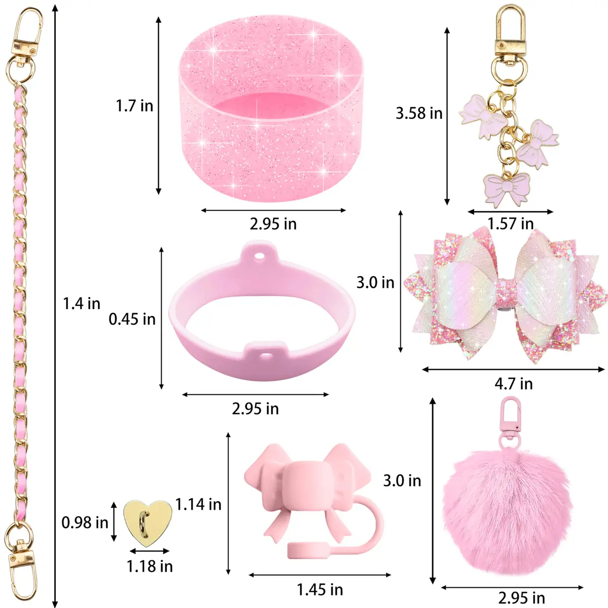 SEMATA Bling Bow Tumbler Accessories for Stanley Cup 40oz & 30oz | Pink Set with Straw Topper, Boot, Handle Strap & Charms - view 3