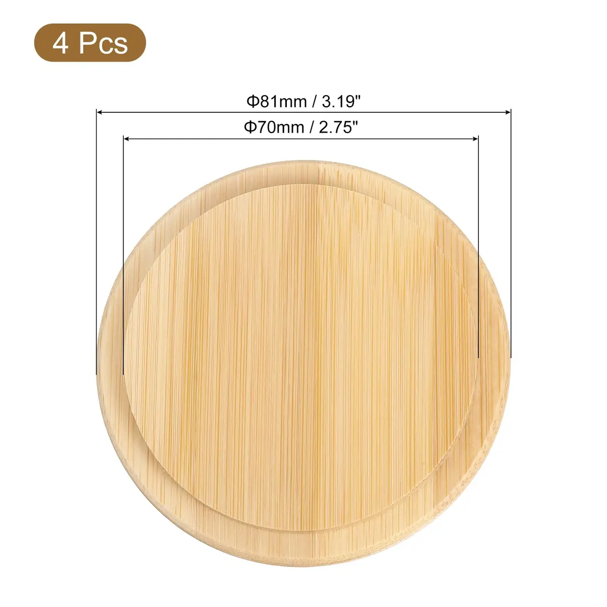 uxcell Bamboo Cup Lid 3.19 Inch | Rustic Wooden Coffee Mug Cover, 4 Pack - view 2
