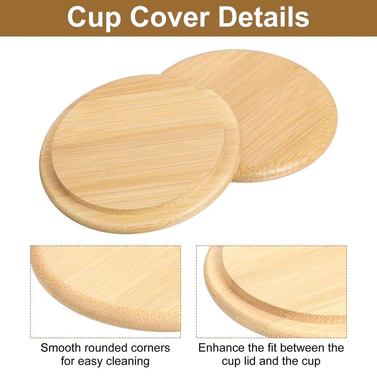 uxcell Bamboo Cup Lid 3.19 Inch | Rustic Wooden Coffee Mug Cover, 4 Pack - view 3