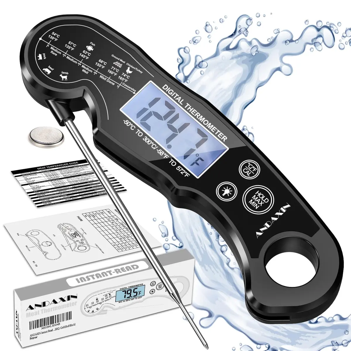 ANDAXIN Meat Thermometer Digital | Fast Instant Read Food Thermometer with Backlight LCD & Calibration (6.3 inches) - main product image