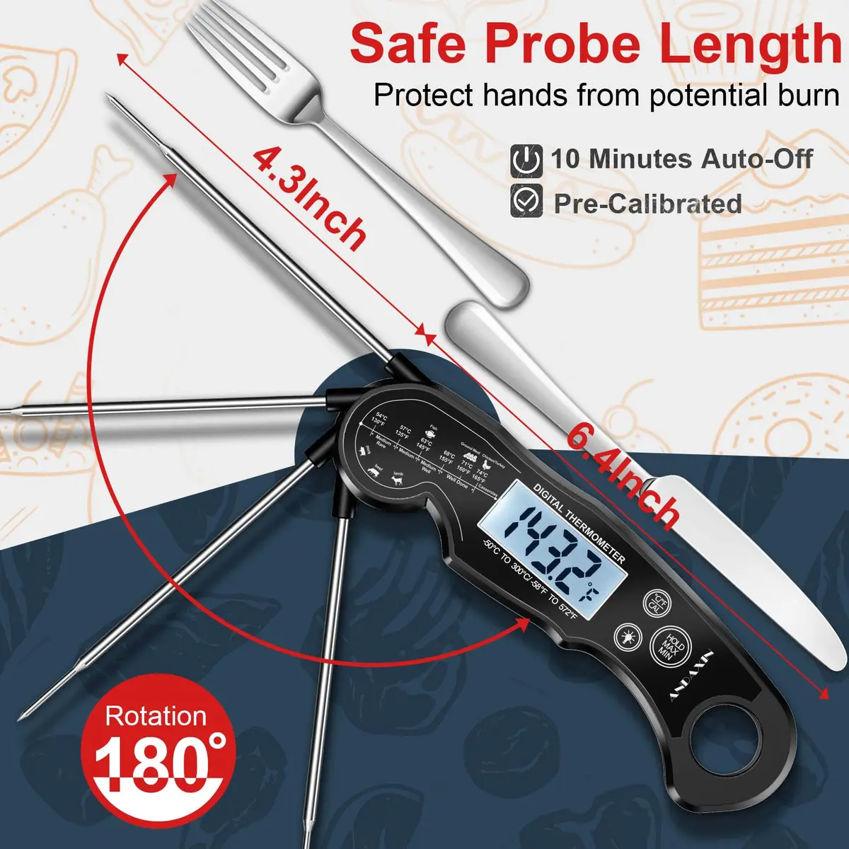 ANDAXIN Meat Thermometer Digital | Fast Instant Read Food Thermometer with Backlight LCD & Calibration (6.3 inches) - view 5