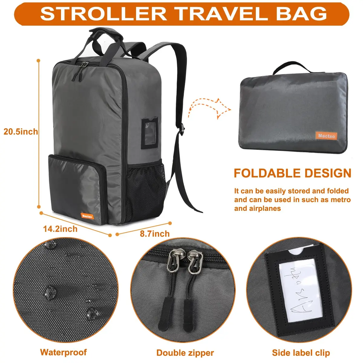 Mactso Stroller Travel Bag Compatible with GB Pockit Plus All-Terrain and GB Pockit + All City | Lightweight, Water-Resistant, Fits in Backpack - view 5