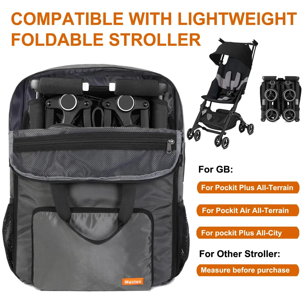 Mactso Stroller Travel Bag Compatible with GB Pockit Plus All-Terrain and GB Pockit + All City | Lightweight, Water-Resistant, Fits in Backpack - view 2