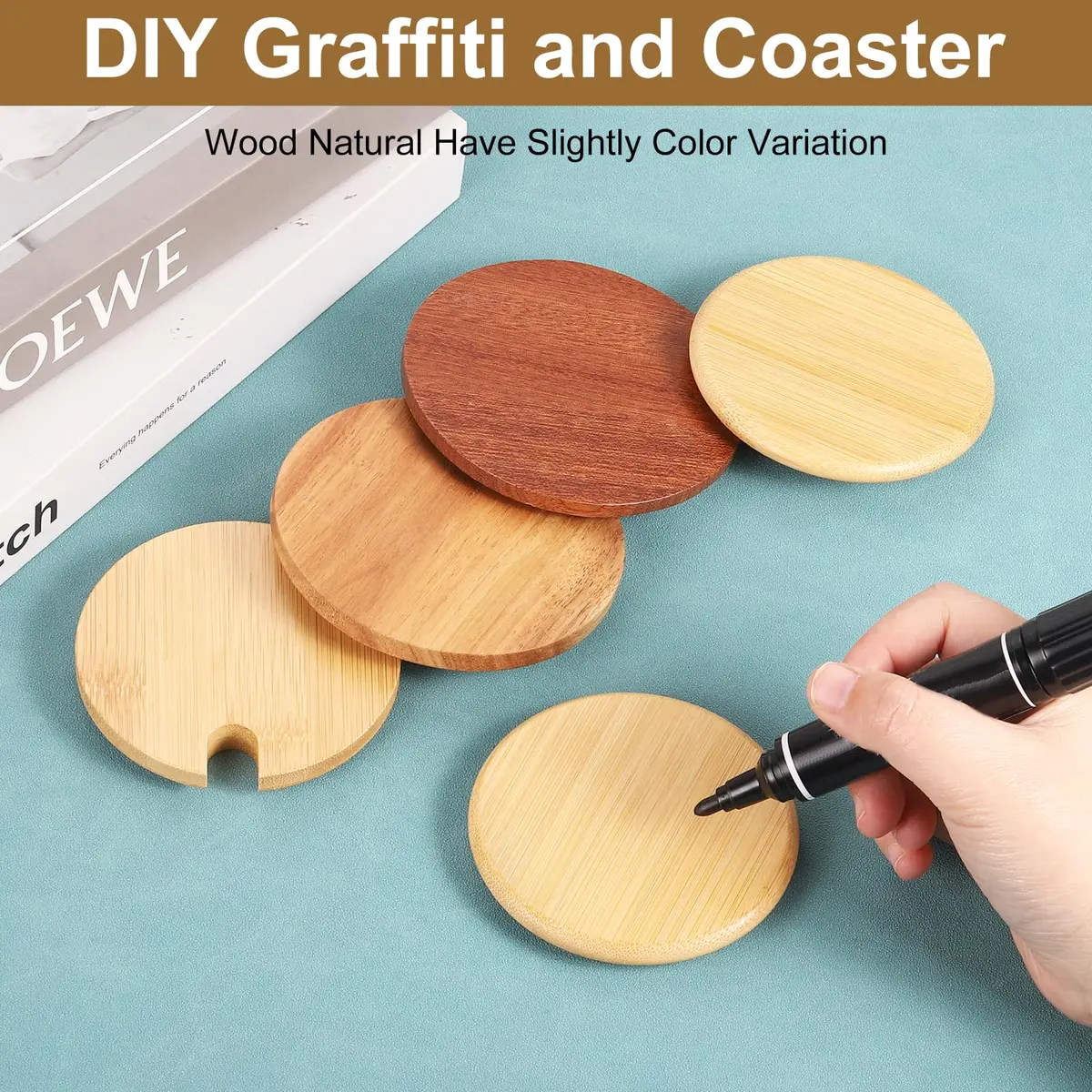 uxcell Bamboo Cup Lid 3.35 Inch | Reusable Wooden Cover for Hot & Cold Drinks - view 5
