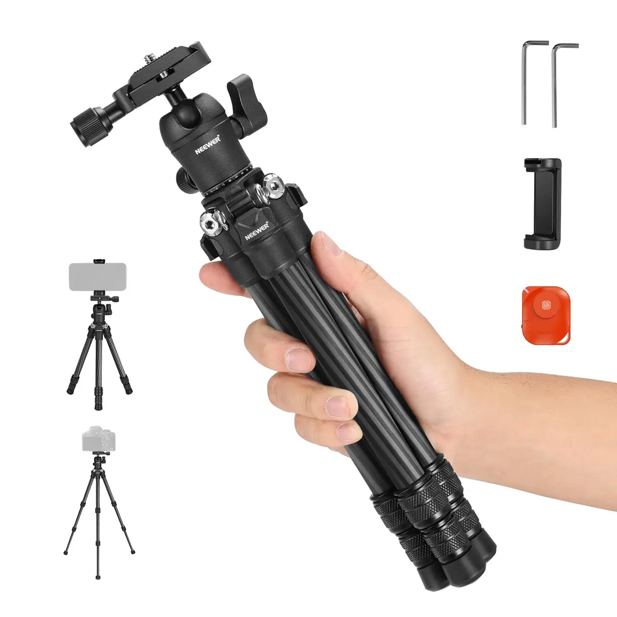 NEEWER TP09 Carbon Fiber Mini Tripod 20" | Lightweight Travel Desktop Stand with Ball Head & Phone Holder - main product image