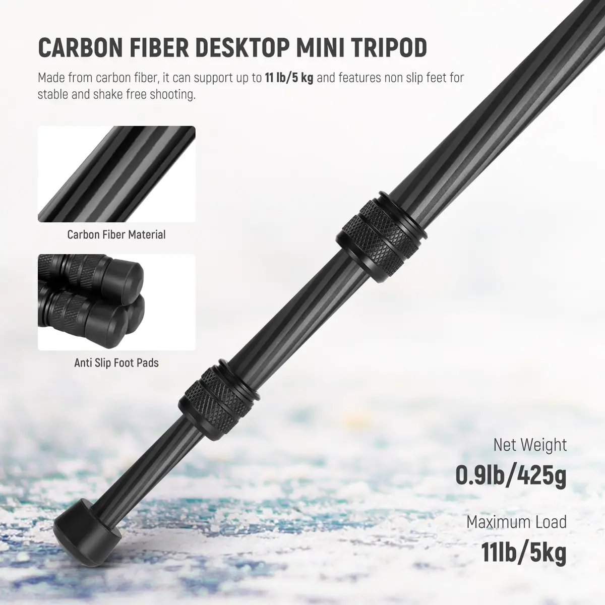 NEEWER TP09 Carbon Fiber Mini Tripod 20" | Lightweight Travel Desktop Stand with Ball Head & Phone Holder - view 7