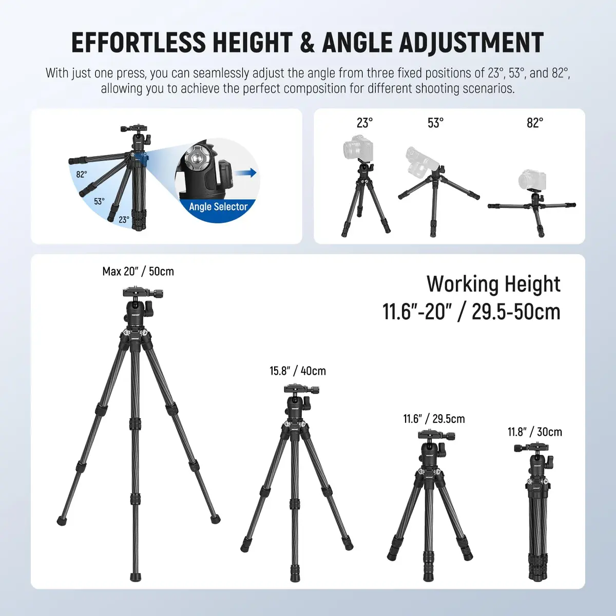 NEEWER TP09 Carbon Fiber Mini Tripod 20" | Lightweight Travel Desktop Stand with Ball Head & Phone Holder - view 2