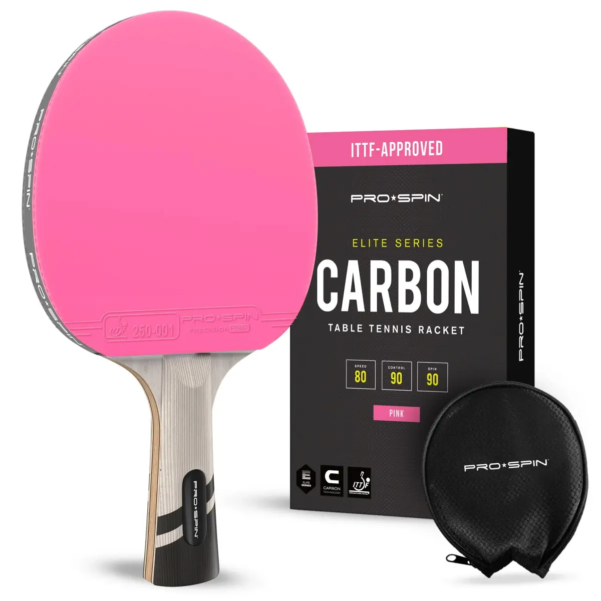 PRO-SPIN Carbon Fiber Table Tennis Racket | 7-Ply Blade, ITTF Approved Rubber, 2.0mm Sponge, Pink 1-Pack - main product image