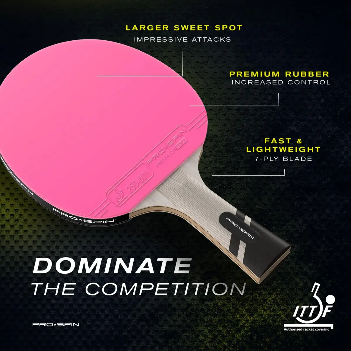 PRO-SPIN Carbon Fiber Table Tennis Racket | 7-Ply Blade, ITTF Approved Rubber, 2.0mm Sponge, Pink 1-Pack - view 2