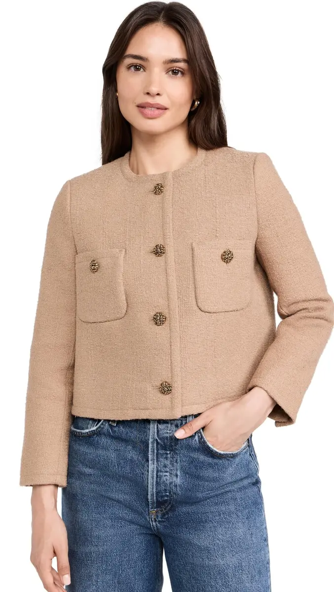 ba&sh Meredith Jacket, Camel, US Size 0 | Mid-weight Tweed, Padded Shoulders - main product image