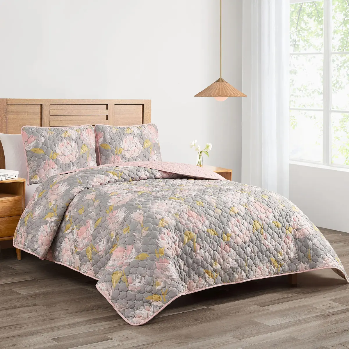 Highline Bedding Co. Bloom 2PC Quilt Set T/XL | Floral Watercolor Design, Machine Washable - view 2