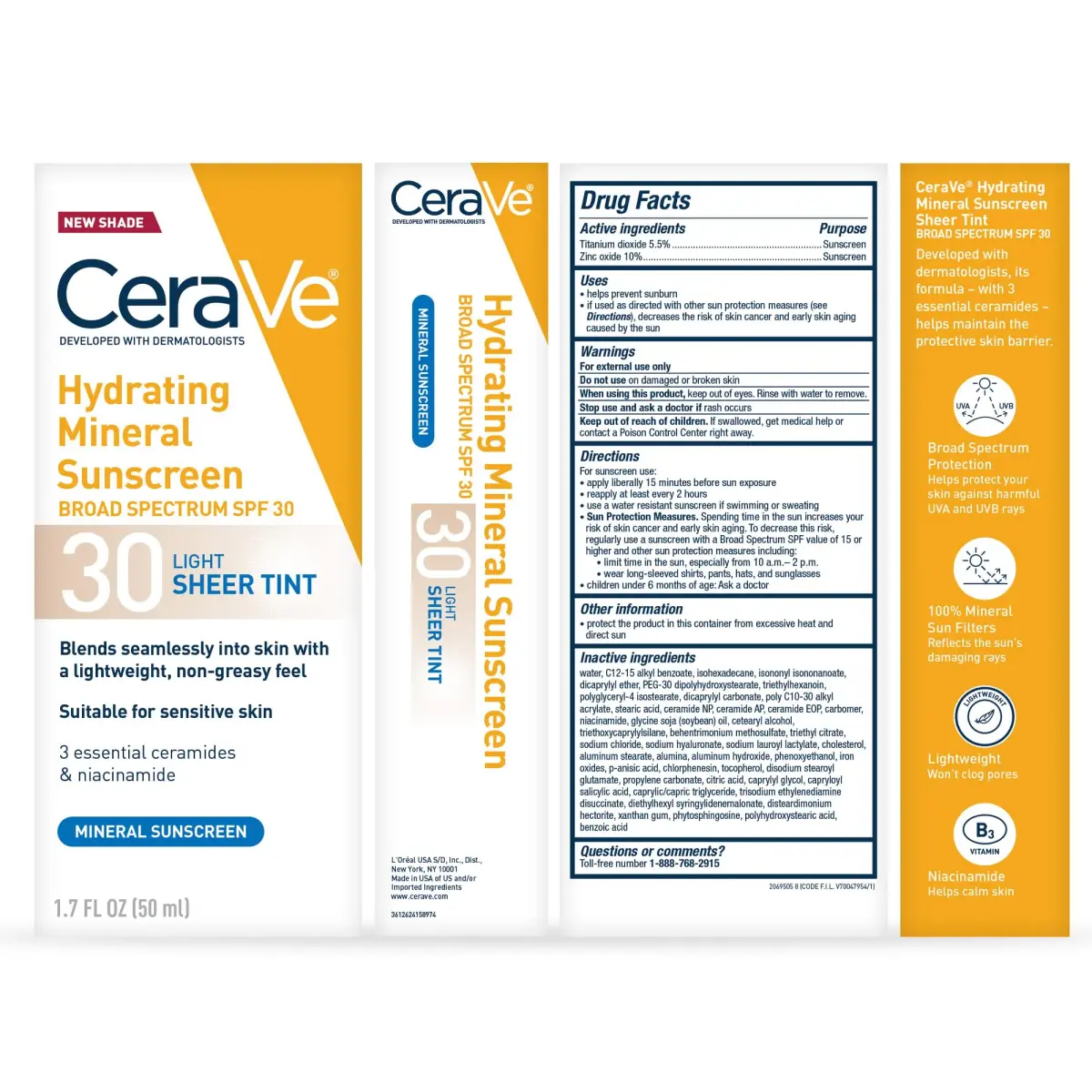 CeraVe Tinted Sunscreen SPF 30 Moisturizer 50ml (1.7 Fl Oz) | Mineral Sunscreen for Face with Hyaluronic Acid - view 7