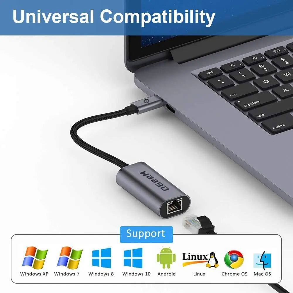 QGeeM USB C to Ethernet Adapter 1000Mbps | Gigabit Type-C Network Dongle for MacBook, iPad, Dell, Switch (Classic Gray) - view 7