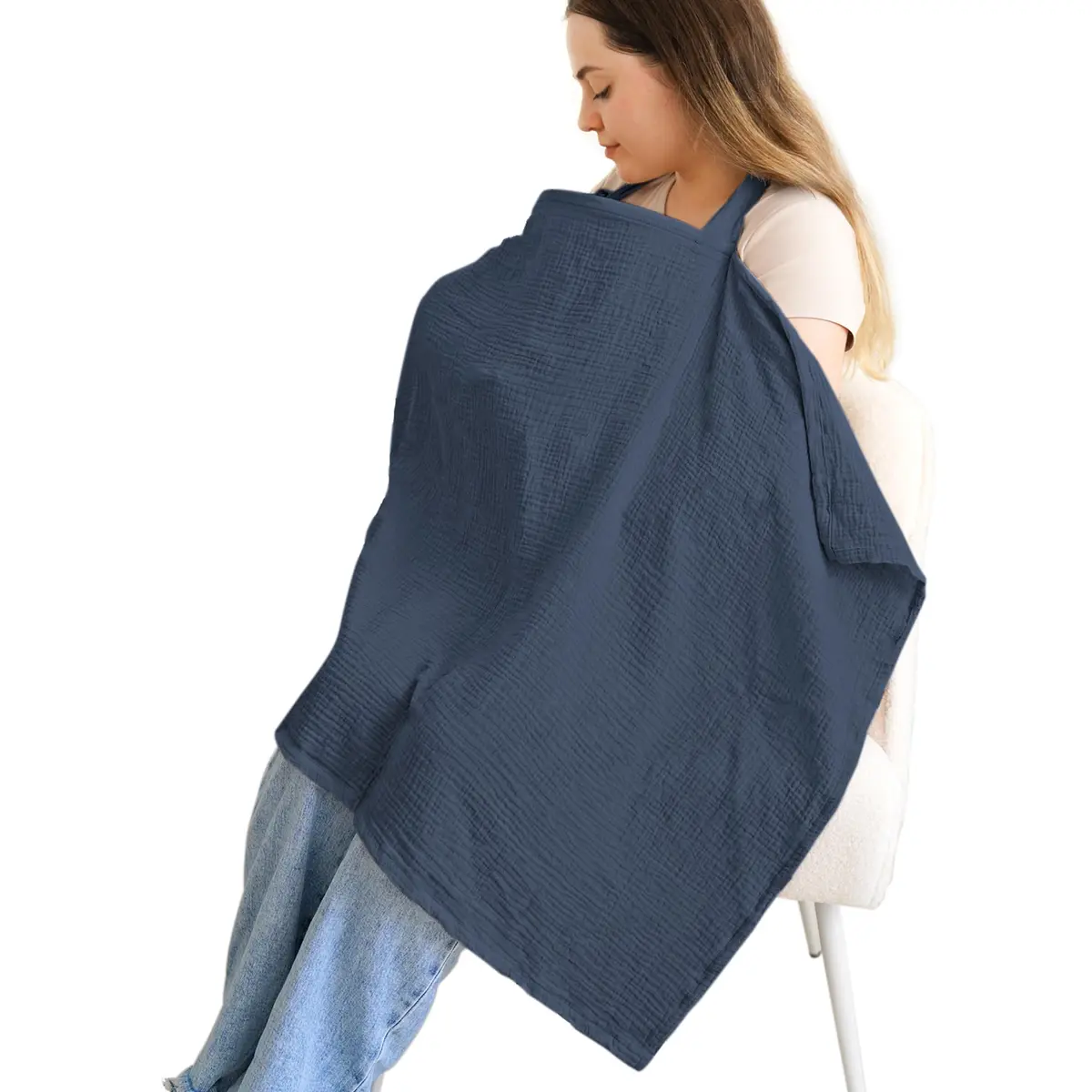 MairMore 100% Muslin Cotton Nursing Cover Sapphire | 112cm x 71cm (44"x28") - view 3