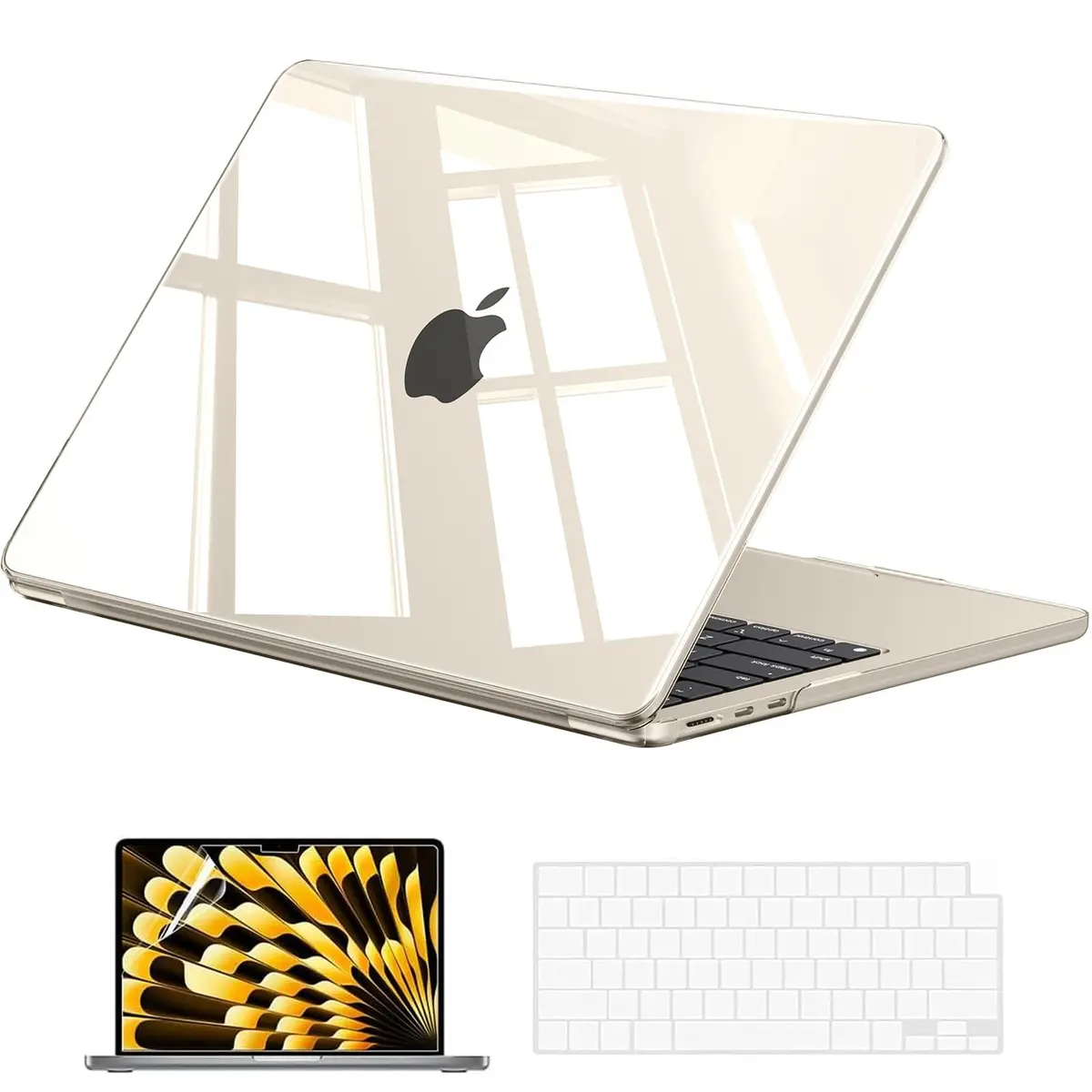EooCoo Hard Shell Case Compatible with MacBook Air 15 inch 2024 2023 Liquid Retina, Plastic Cover + Keyboard & Screen Protector, Crystal Starlight - main product image