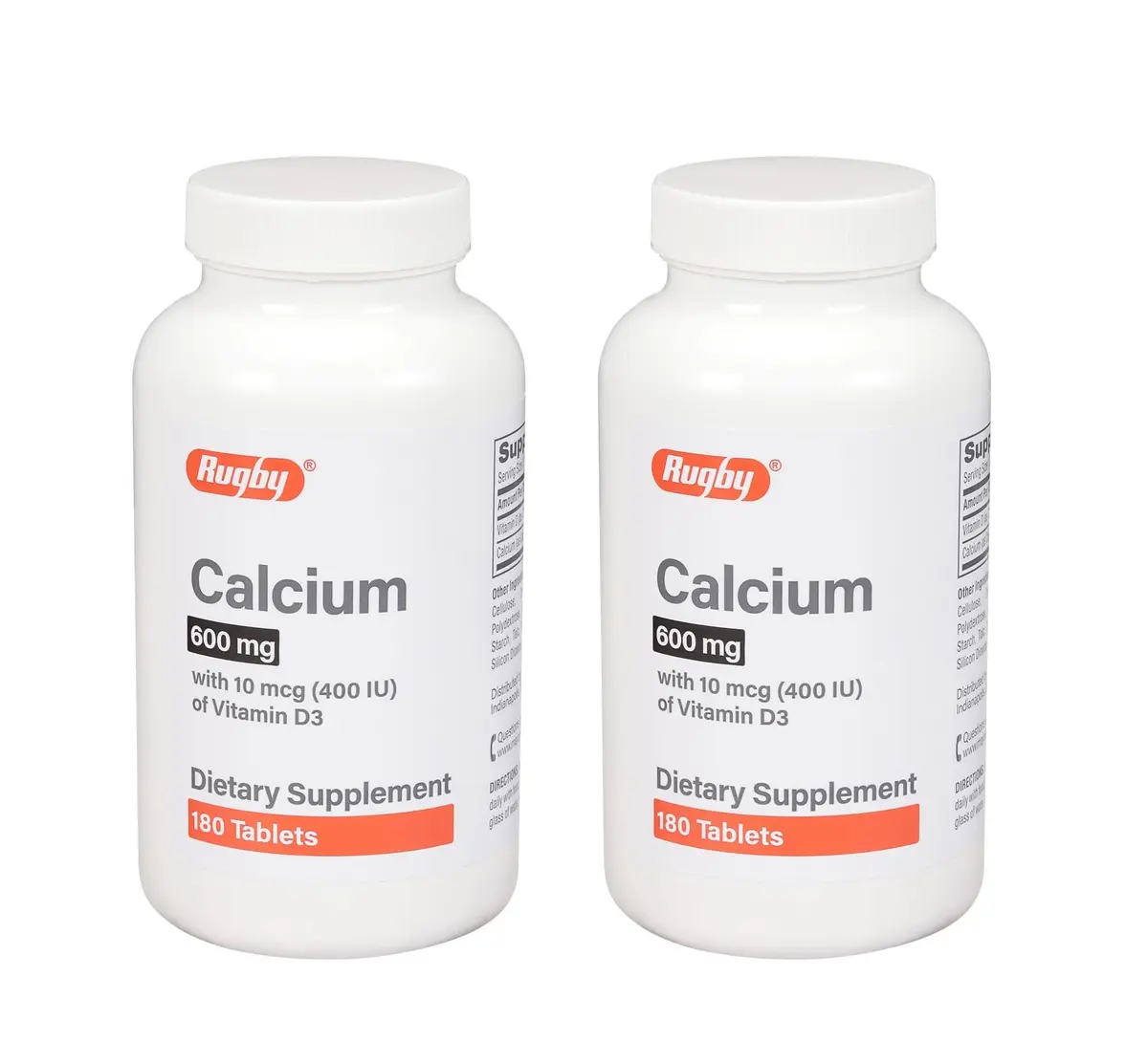 RUGBY LABORATORIES Calcium 600mg Tablets with Vitamin D3 10mcg | Dietary Supplement for Bone Support - main product image