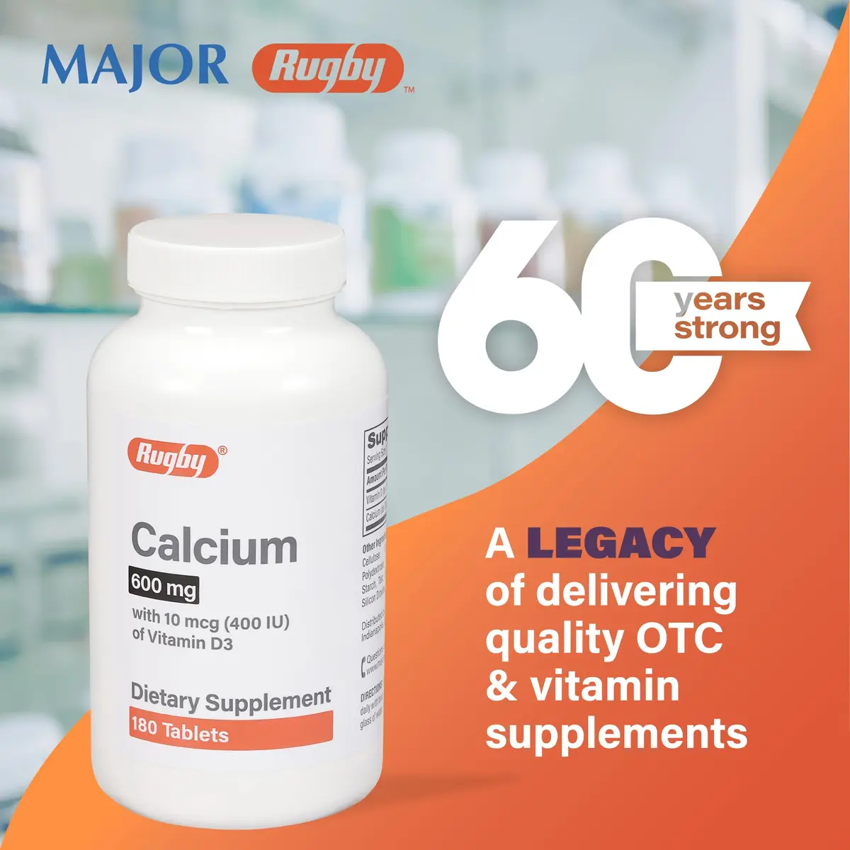 RUGBY LABORATORIES Calcium 600mg Tablets with Vitamin D3 10mcg | Dietary Supplement for Bone Support - view 6