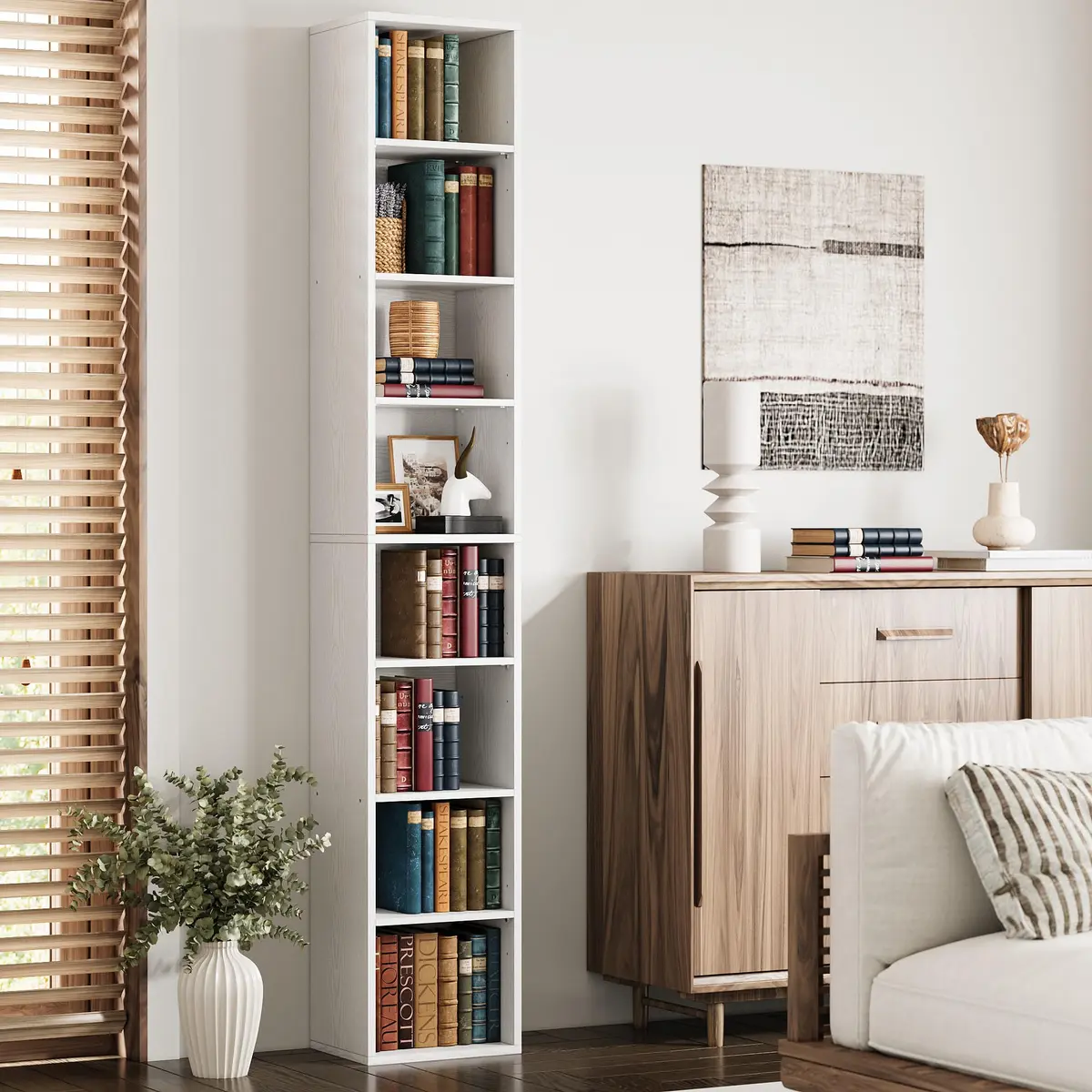 IRONCK Bookshelves and Bookcases Floor Standing 8 Tiers Display Storage Shelves 71 in Tall Bookcase Easy to Match for Living Room, Office, Study, Bedroom | 8 Open Shelves, MDF, White - view 2