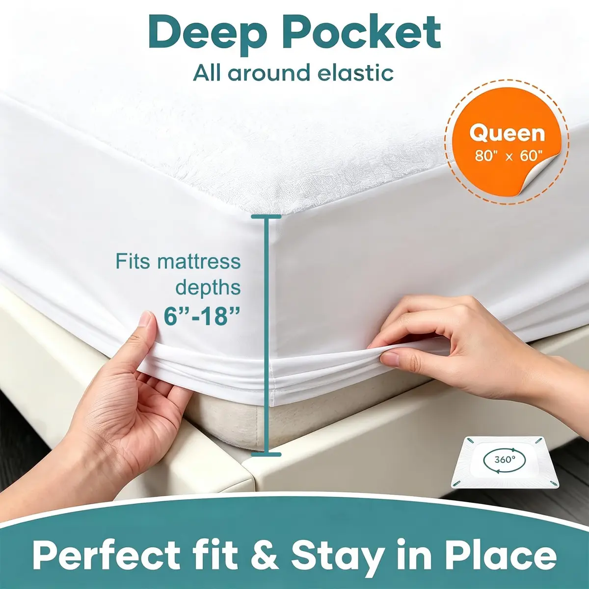 OhGeni Waterproof Mattress Protector Queen Size 6-18" | Noiseless & Breathable - view 4