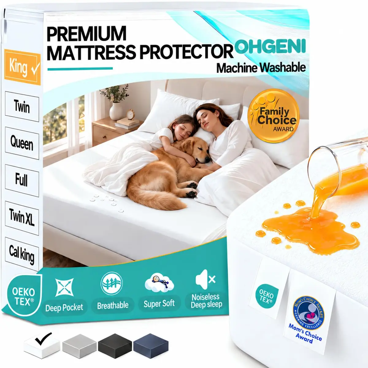 OhGeni Waterproof Mattress Protector King Size | Deep Pocket, Breathable & Noiseless (70-120 chars) - main product image