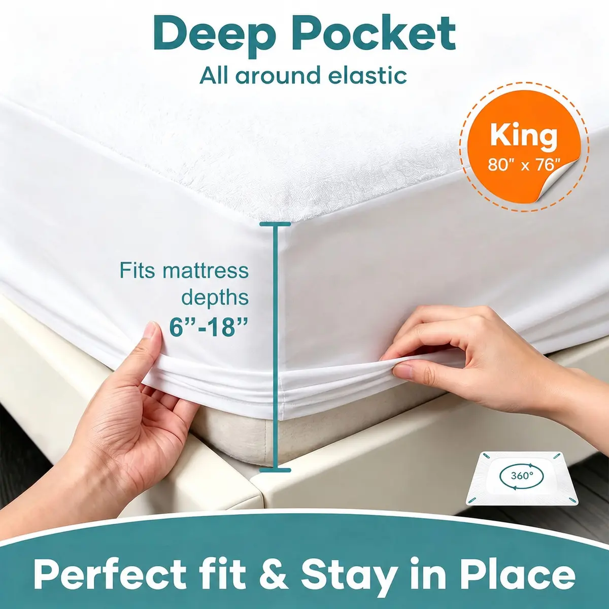 OhGeni Waterproof Mattress Protector King Size | Deep Pocket, Breathable & Noiseless (70-120 chars) - view 4