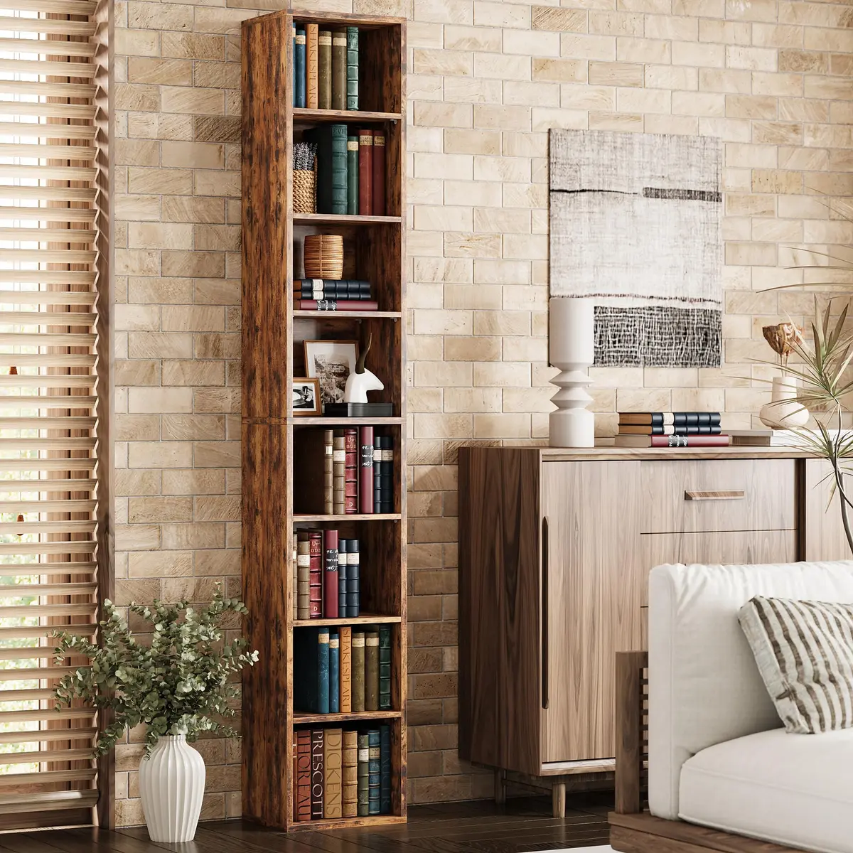 IRONCK Bookshelves and Bookcases Floor Standing 8 Tiers Tall Narrow Bookshelf 71 in Tall | Stylish & Durable MDF Storage - view 2