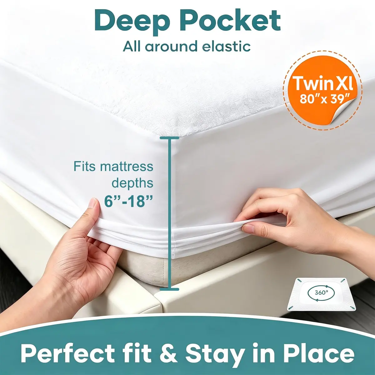 OhGeni Waterproof Mattress Protector Twin XL | Breathable & Soft, Deep Pocket 6"-18" - view 4