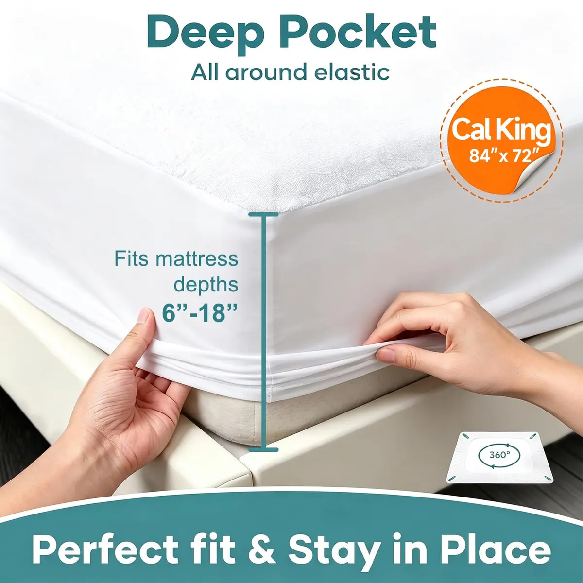 OhGeni Waterproof Mattress Protector California King Size | Breathable, Deep Pocket, Washable - view 4