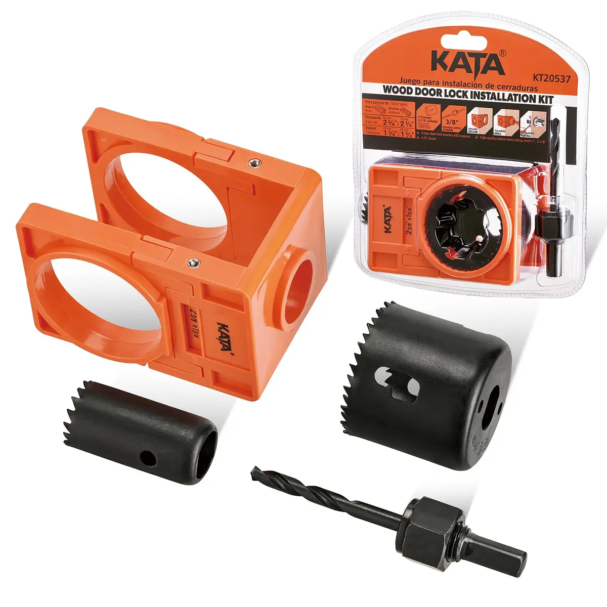 KATA Door Lock Installation Kit for Door Knob & Deadbolt, 25mm (1") & 54mm (2-1/8") Hole Saws | DIY Wood Door Lock Jig - main product image