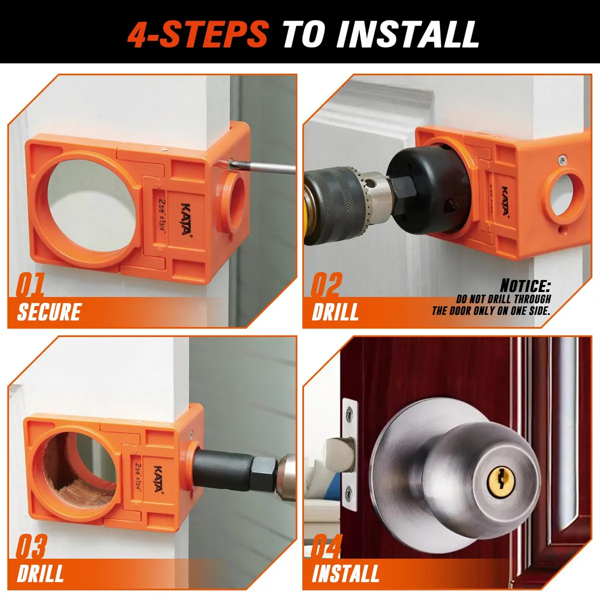 KATA Door Lock Installation Kit for Door Knob & Deadbolt, 25mm (1") & 54mm (2-1/8") Hole Saws | DIY Wood Door Lock Jig - view 5