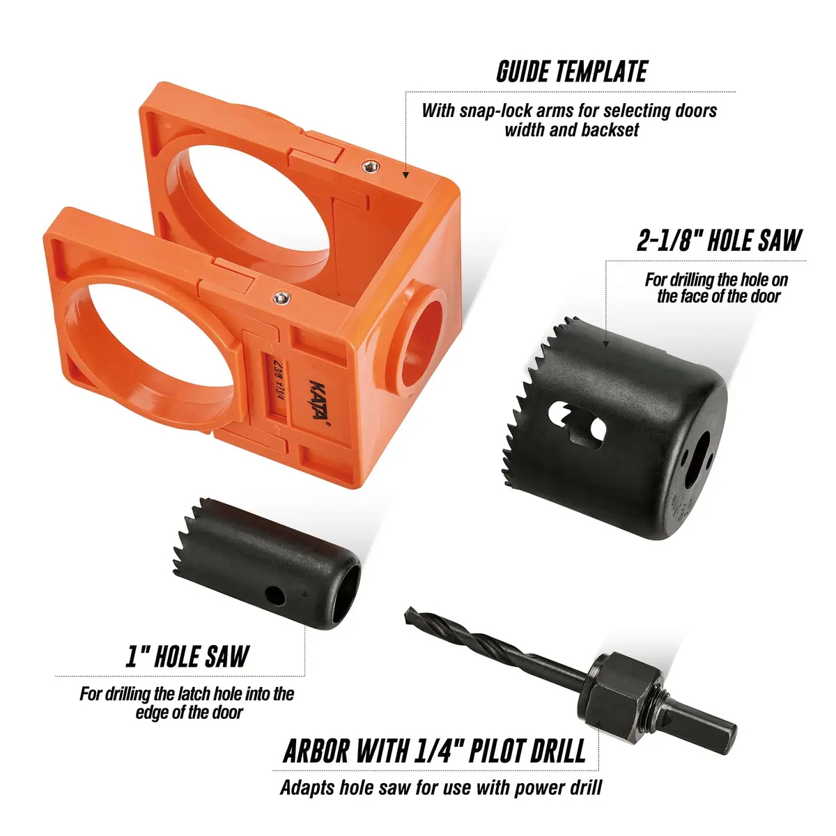 KATA Door Lock Installation Kit for Door Knob & Deadbolt, 25mm (1") & 54mm (2-1/8") Hole Saws | DIY Wood Door Lock Jig - view 2