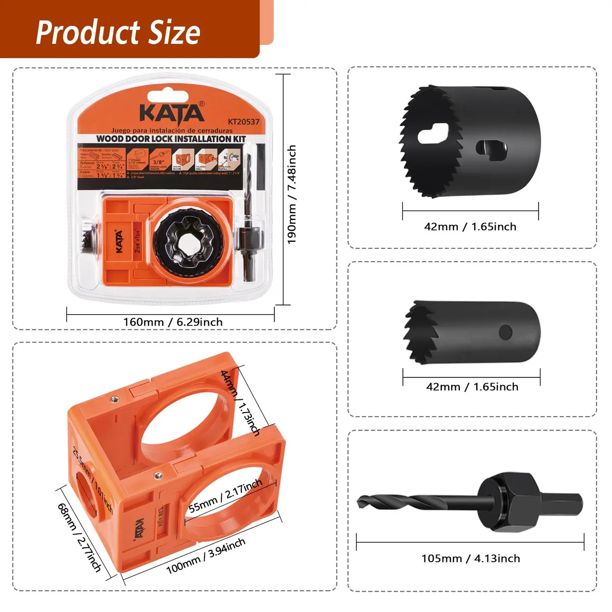 KATA Door Lock Installation Kit for Door Knob & Deadbolt, 25mm (1") & 54mm (2-1/8") Hole Saws | DIY Wood Door Lock Jig - view 3