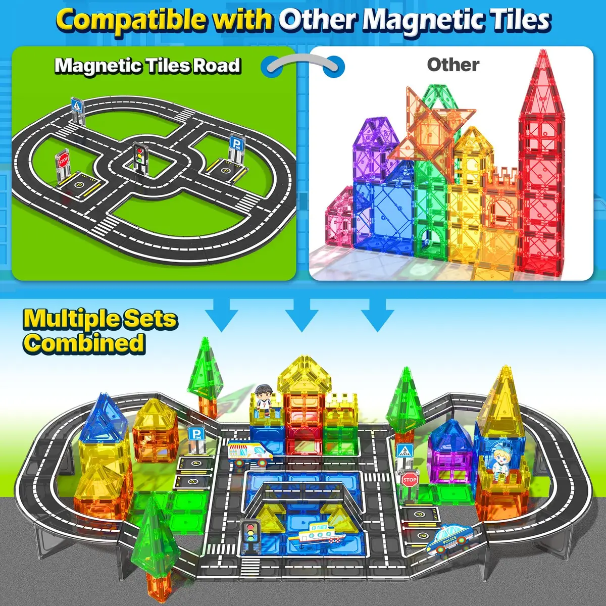 IGIVI Magnetic Tiles Road Set, 45° Curve Road Expansion, Magnetic Building Blocks for Kids 3+ | Creative Montessori Toy - view 2