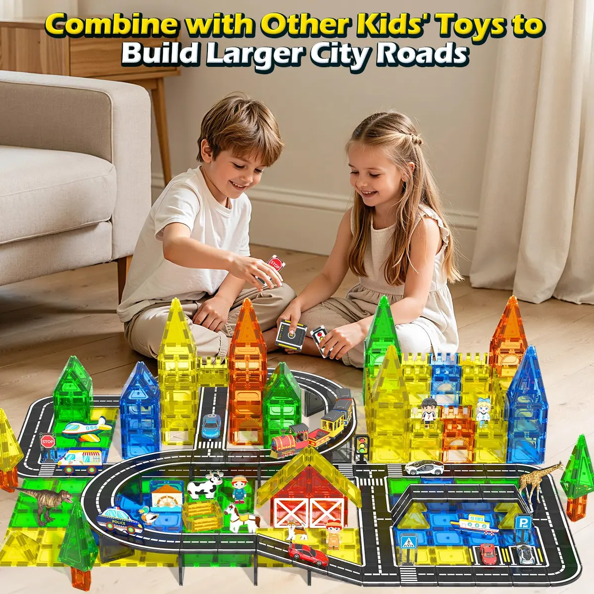 IGIVI Magnetic Tiles Road Set, 45° Curve Road Expansion, Magnetic Building Blocks for Kids 3+ | Creative Montessori Toy - view 3