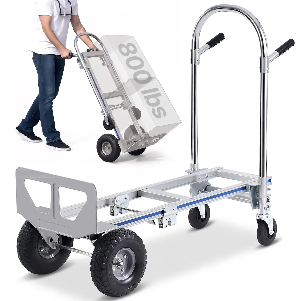 VEVOR Aluminum Truck 2 in 1 | Heavy Duty Industrial Folding Hand Truck & Dolly, 800 lbs Load - main product image