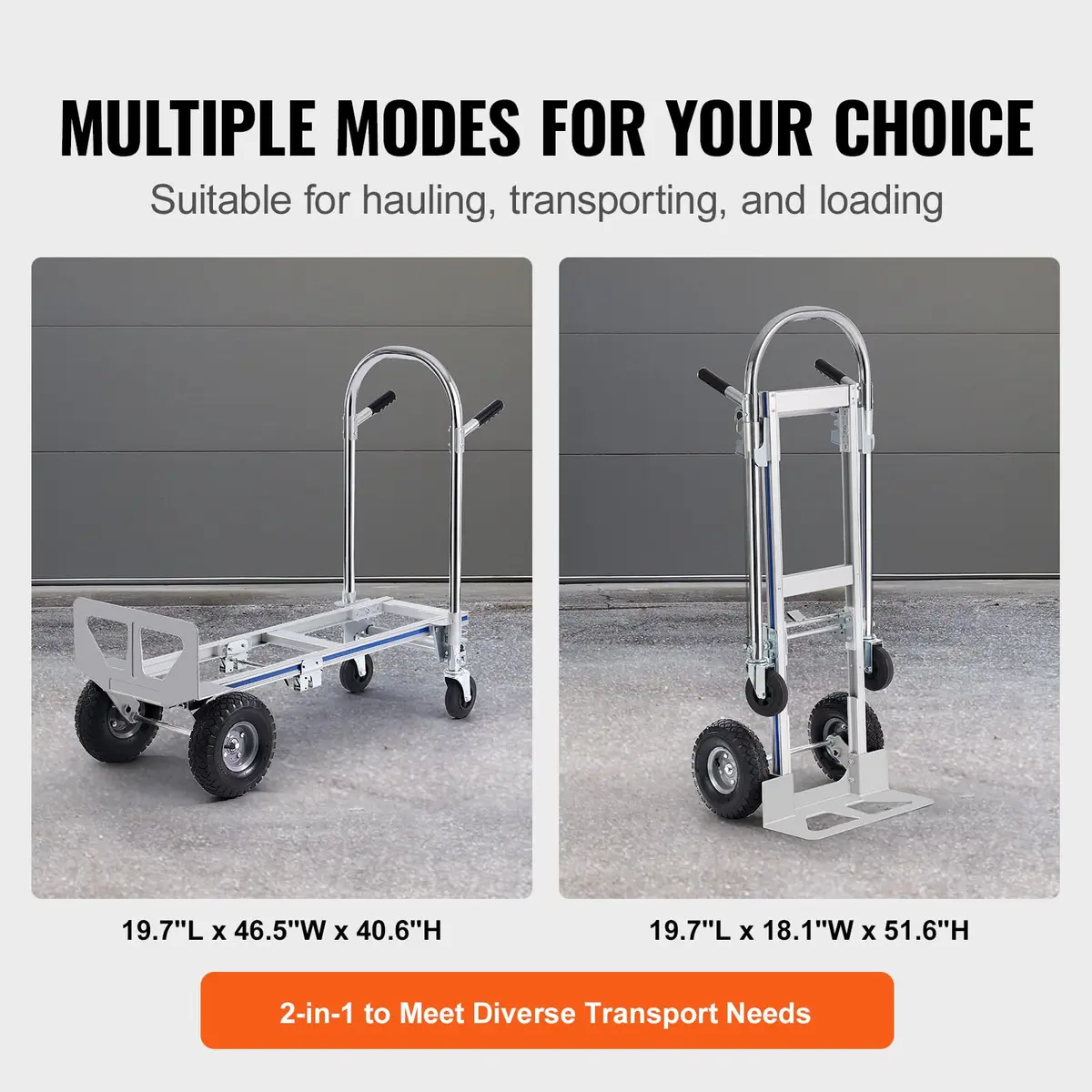 VEVOR Aluminum Truck 2 in 1 | Heavy Duty Industrial Folding Hand Truck & Dolly, 800 lbs Load - view 5
