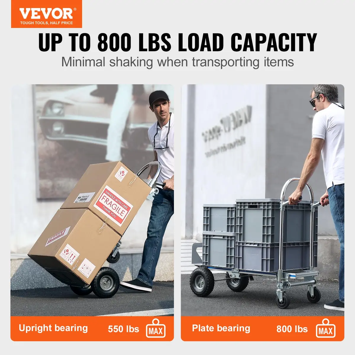 VEVOR Aluminum Truck 2 in 1 | Heavy Duty Industrial Folding Hand Truck & Dolly, 800 lbs Load - view 2