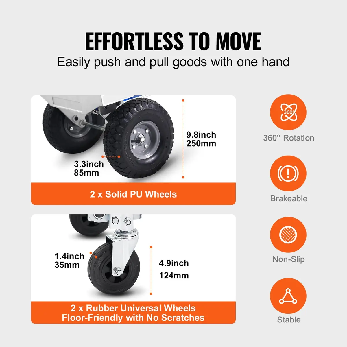 VEVOR Aluminum Truck 2 in 1 | Heavy Duty Industrial Folding Hand Truck & Dolly, 800 lbs Load - view 3