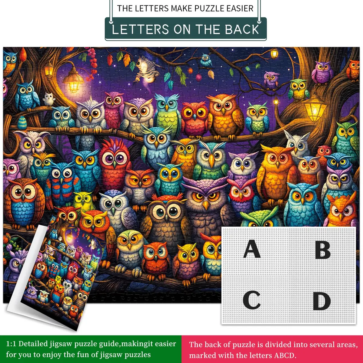 TangComplete Owl Family 1000 Piece Jigsaw Puzzle 70cm x 50cm | Educational & Non-Toxic Puzzle - view 7