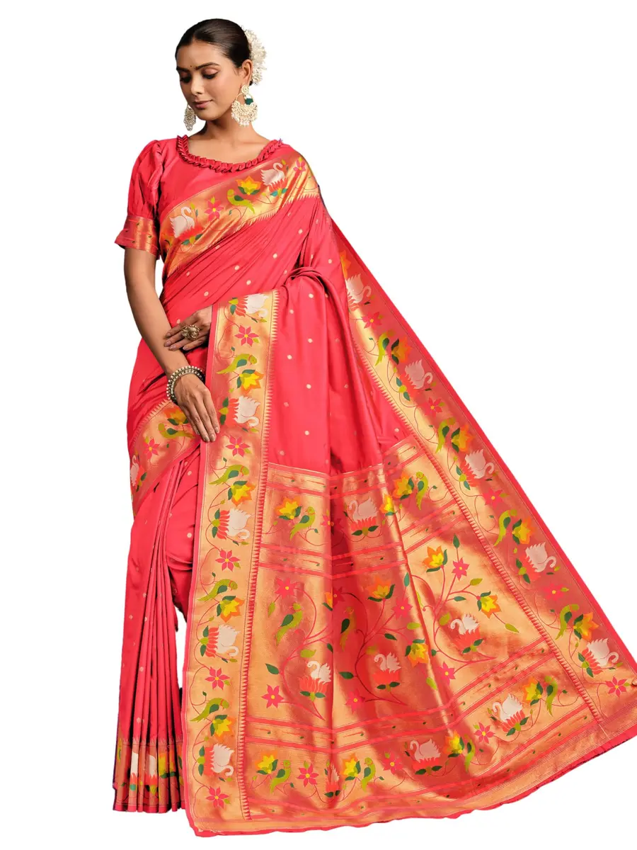 EthnicJunction Pure Silk Paithani Saree Gajari | Woven Design, 5.5m, One Size - main product image