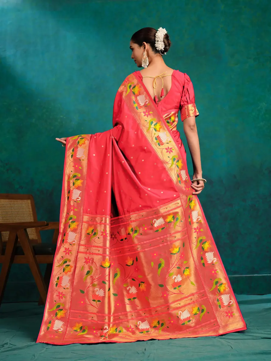 EthnicJunction Pure Silk Paithani Saree Gajari | Woven Design, 5.5m, One Size - view 5