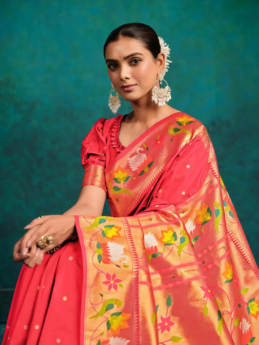 EthnicJunction Pure Silk Paithani Saree Gajari | Woven Design, 5.5m, One Size - view 2