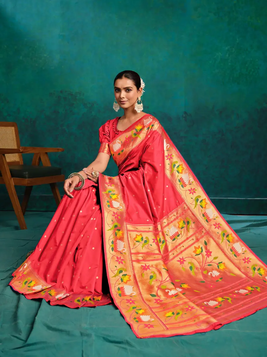 EthnicJunction Pure Silk Paithani Saree Gajari | Woven Design, 5.5m, One Size - view 3