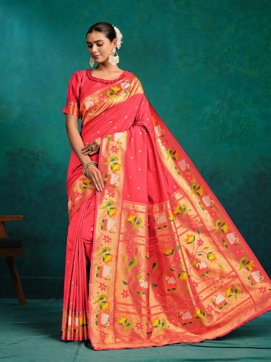 EthnicJunction Pure Silk Paithani Saree Gajari | Woven Design, 5.5m, One Size - view 4