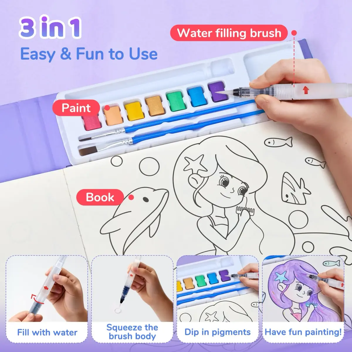 JoyCat Paint with Water Coloring Books for Toddlers (Underwater World) 22.1 cm x 24.4 cm x 1.7 cm | Mess-Free Toddler Art Activity - view 7