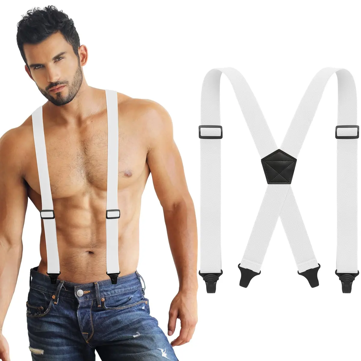 Janmercy Men's Hidden X-Back Suspenders | 120 cm (47.24 Inches) White Polyester - main product image